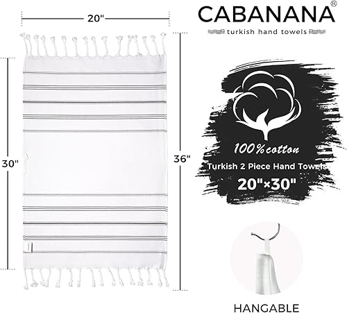Vista 61 de cabanana Toallas de mano para baño, paquete de 2, 20 x 30 pulgadas, 100% algodón, toallas de mano turcas, superabsorbentes y de secado rápido