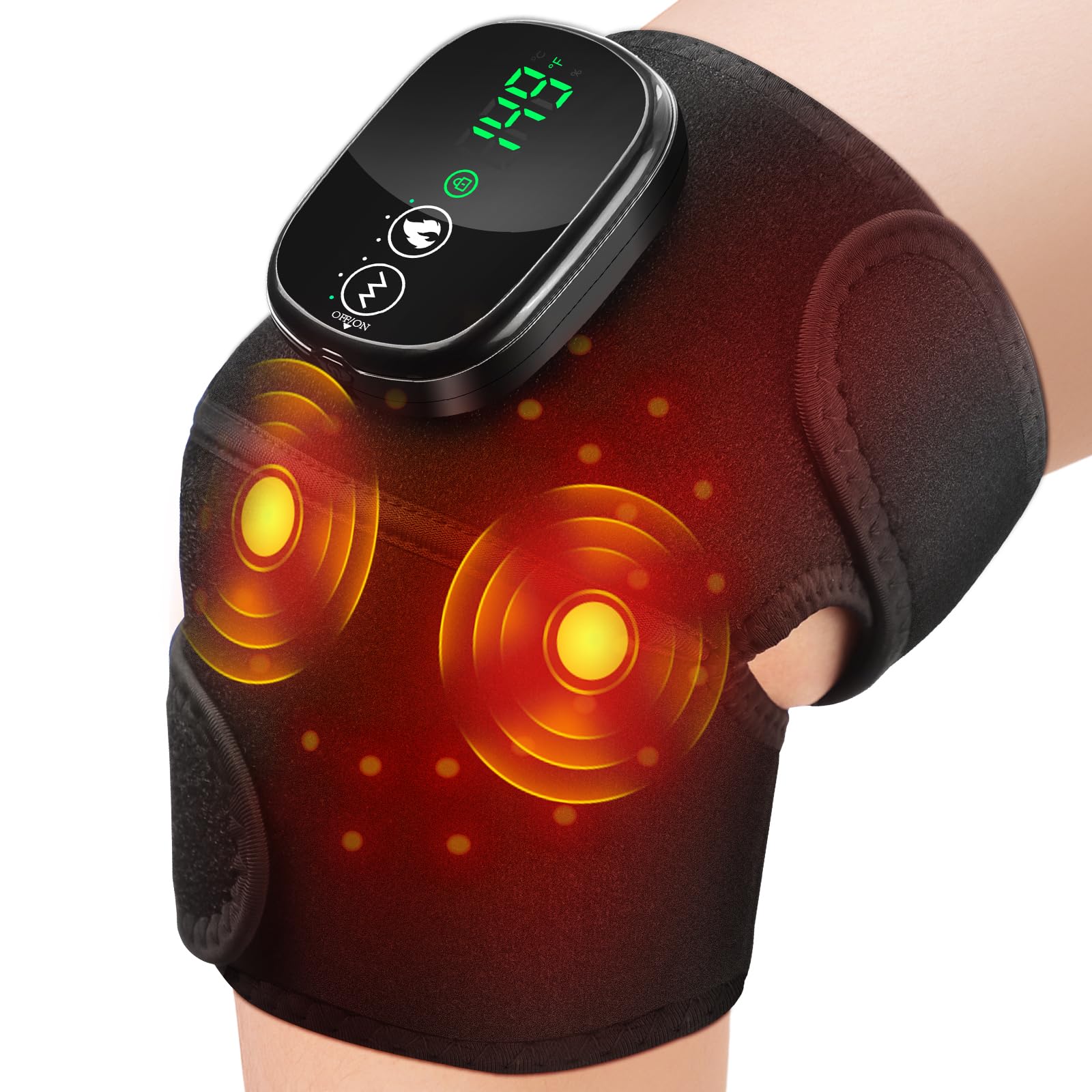 Kabellose beheizte Kniebandage mit Rotlicht und Vibration - Verstellbare Kniebandage mit 3 Wärmestufen, 3 Massagemodi, 5000mAh Akku - Tragbares Heizkissen für Kniestütze und Muskelentspannung