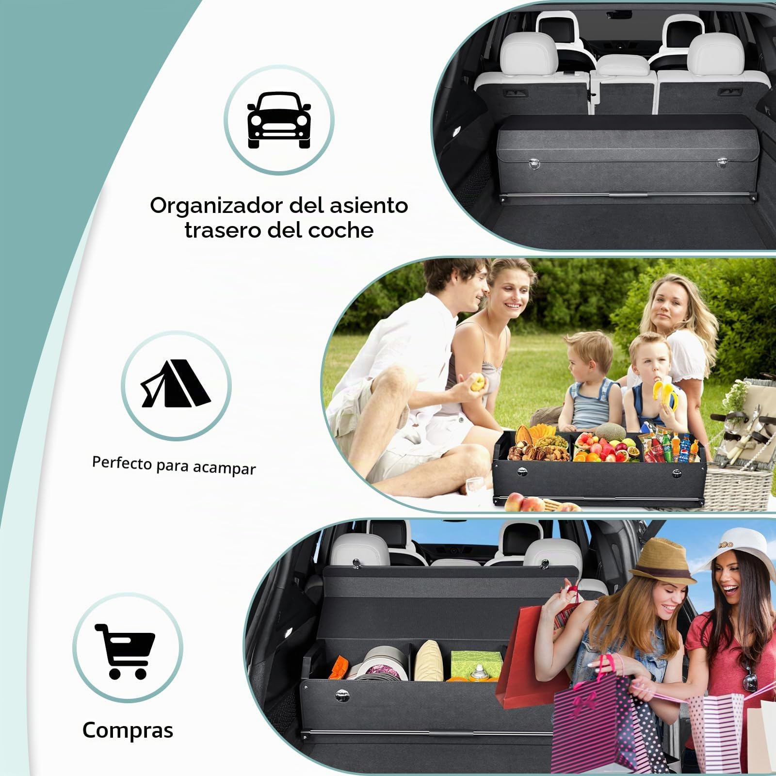 Organizador de Maletero de Gran Capacidad 94L para Coches y SUVs - Caja de Almacenamiento con Tapa, Asa Robusta y Base Antideslizante - Compartimento Extraíble(Negro, 105 x 29 x 31cm)