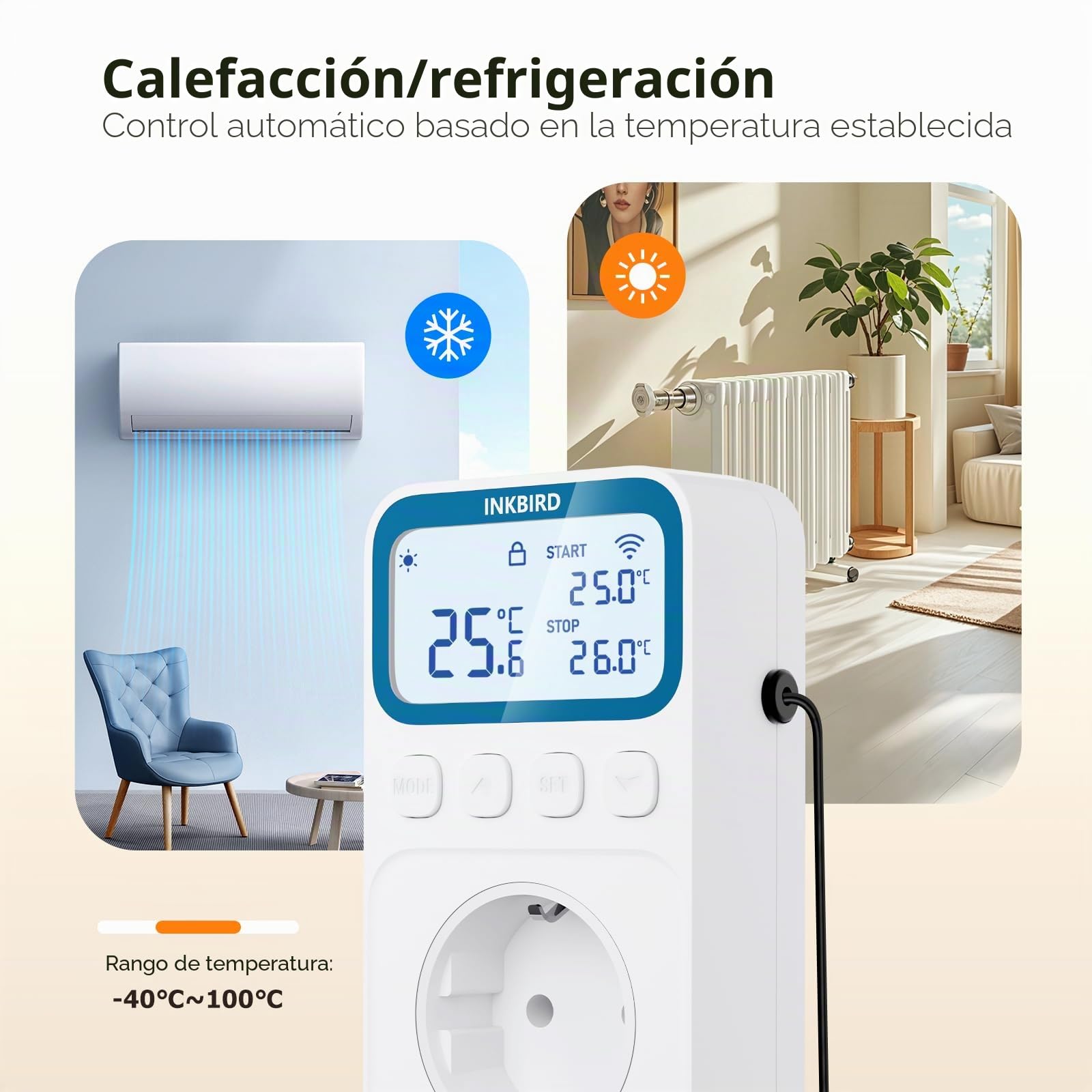 Inkbird C236T Termostato WiFi con Sonda 220V - Controlador de Temperatura para Calefacción y Refrigeración, 10 Modos de Control para Reptil Terrario Invernadero