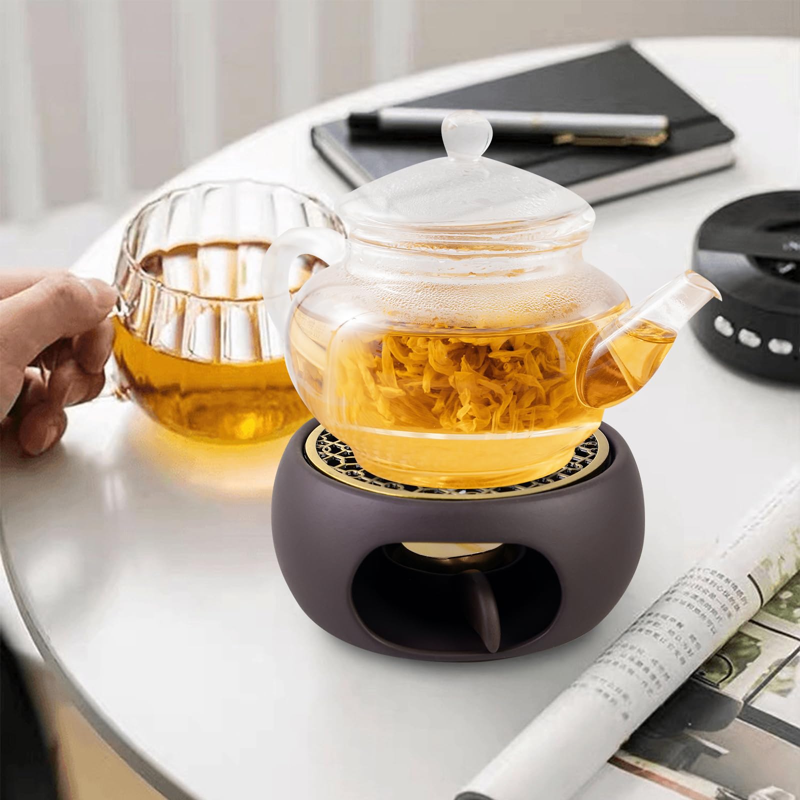 Produktbild von Stövchen Für Teekanne , Keramik Teewärmer Mit Teelichthalter, Teestövchen Teelichtofen Tee Warmhalter Teekannenwärmer Geeignet Zum Erhitzen Von Tee, Milch Und Kaffee (A Keramik Stövchen