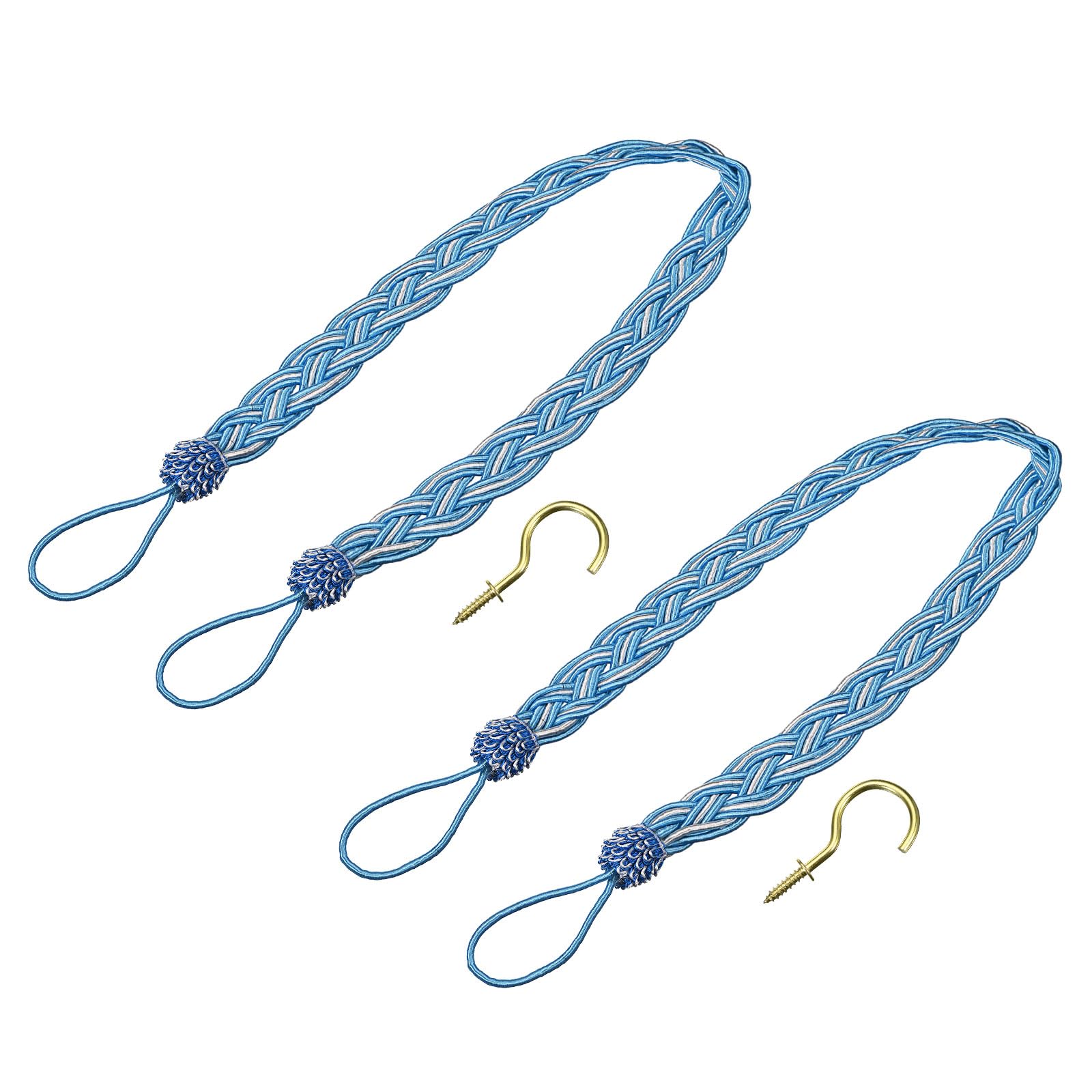 Alzapaños de cortina para salones modernos uxcell trenzado azul y plata 58cm