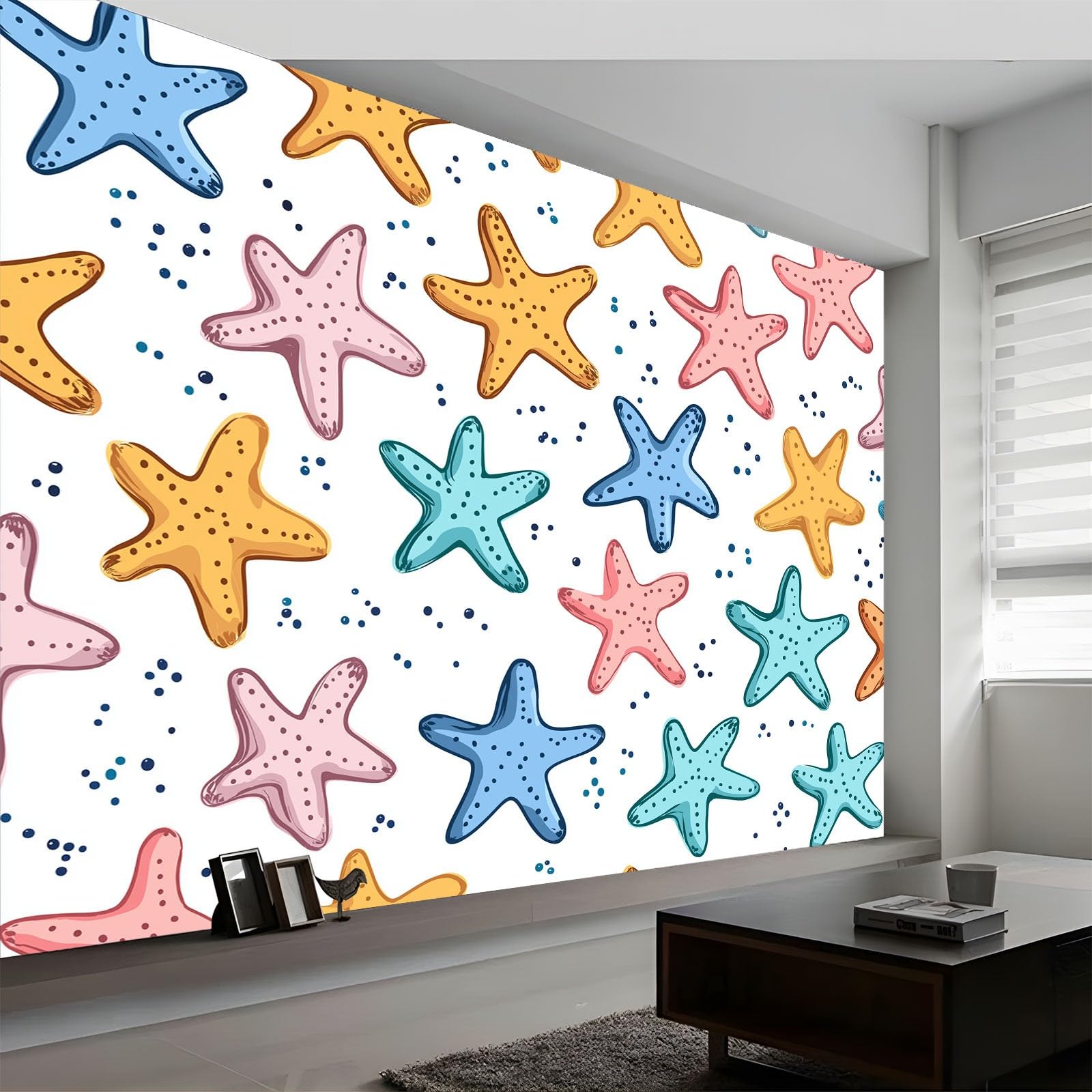 Fototapeta z włókniny, 300 x 210 cm, tapeta fotograficzna, prosty, uroczy wzór rozgwiazdy, tapeta do salonu, nowoczesna tapeta z włókniny, XXL, tapeta ścienna, tapeta z motywem, efekt 3D, dekoracja