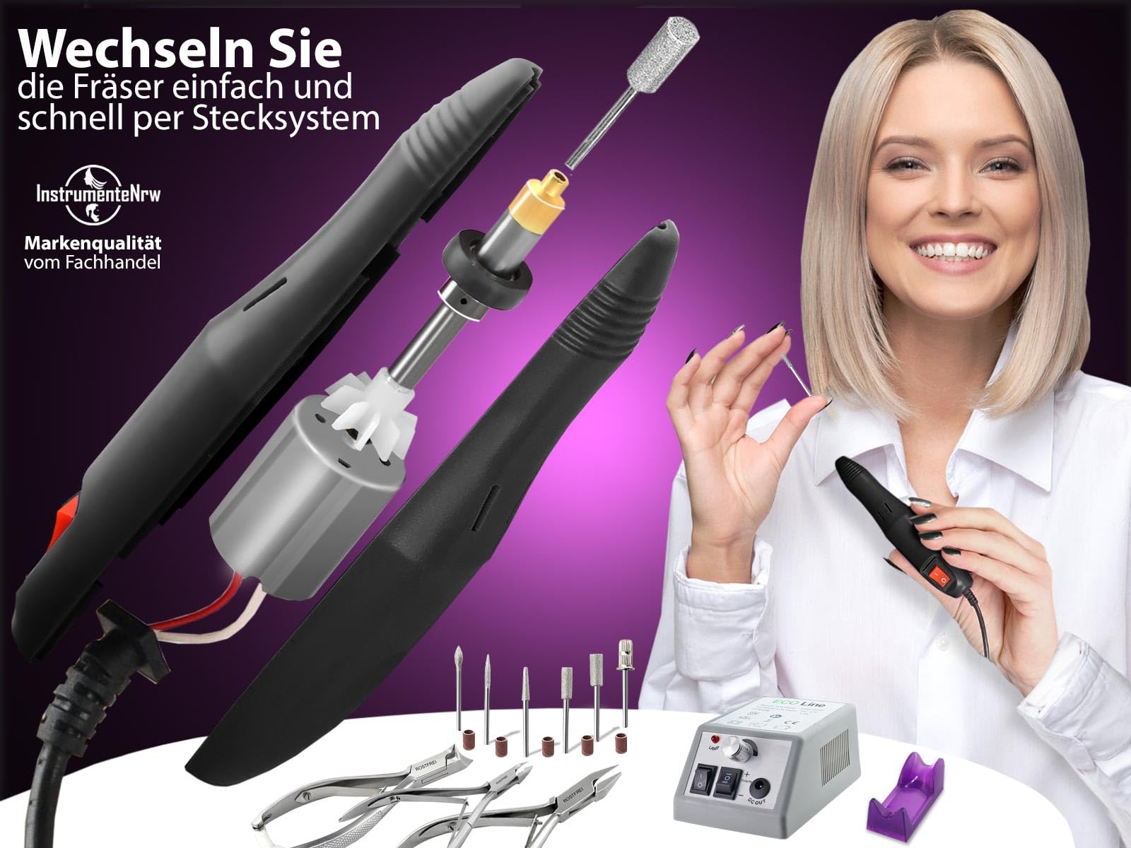 Fußpflegegerät elektrisches Pediküre-Set mit Nagelzangen-Set zur Fußpflege | 20.000 U/min für Fräserstifte Fußpflegeset zur Hornhautentfernung Maniküre Handpflege für gepflegte Füße und Fingernägel
