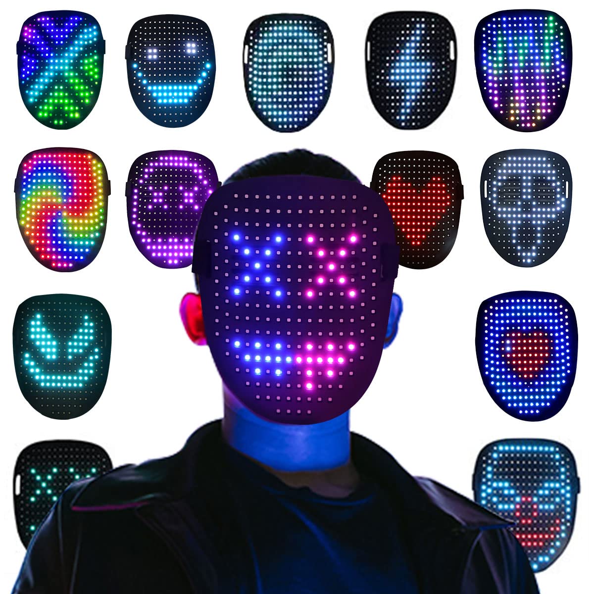 Face Transforming LED Mask with 50 Presets Pattern Controlled by Gesture, Light Up Mask for Costume Cosplay Party Masquerade, Christmas