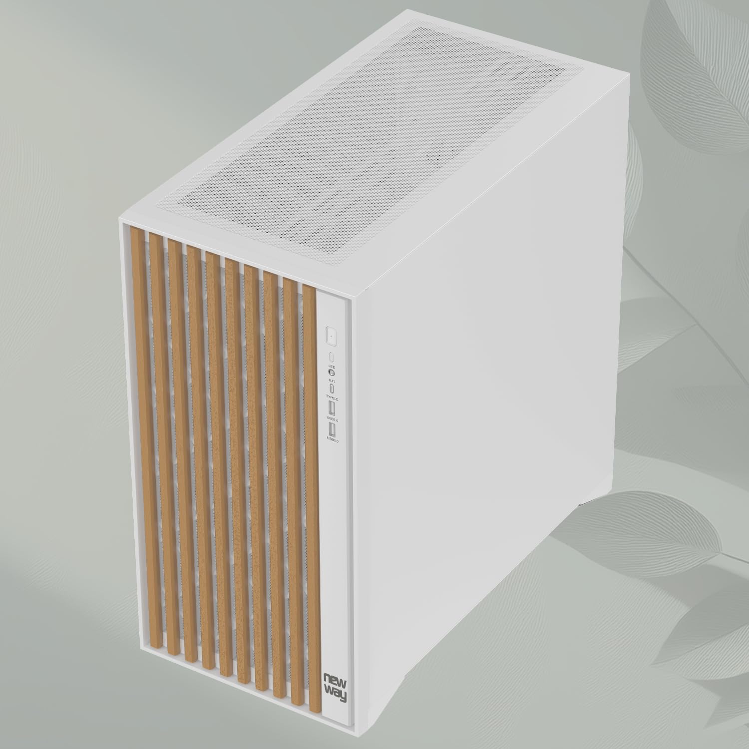 NEWWAY – NW1 – Caja para PC Frontal de Madera – Media Torre Compatible con ATX/Micro-ATX/ITX – Tipo C USB – Ventiladores incluidos 3 x 140 mm PWM – Panel Lateral de Cristal Templado