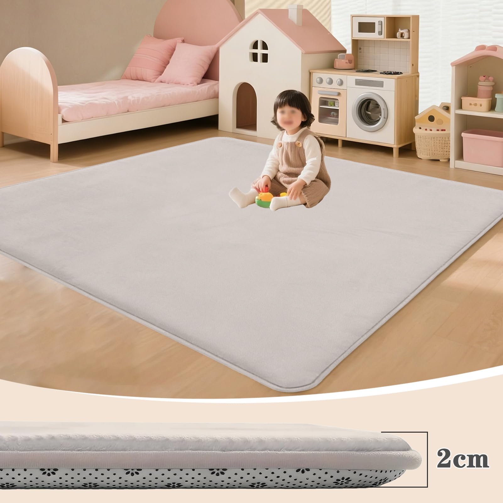 Alfombra para Gatear para bebé, Alfombra de Juego, 200 x 300 cm Crema Alfombra para Niños Antideslizante, Alfombra de Juego para Gatear Adecuada para salón, habitación Infantil y Dormitorio