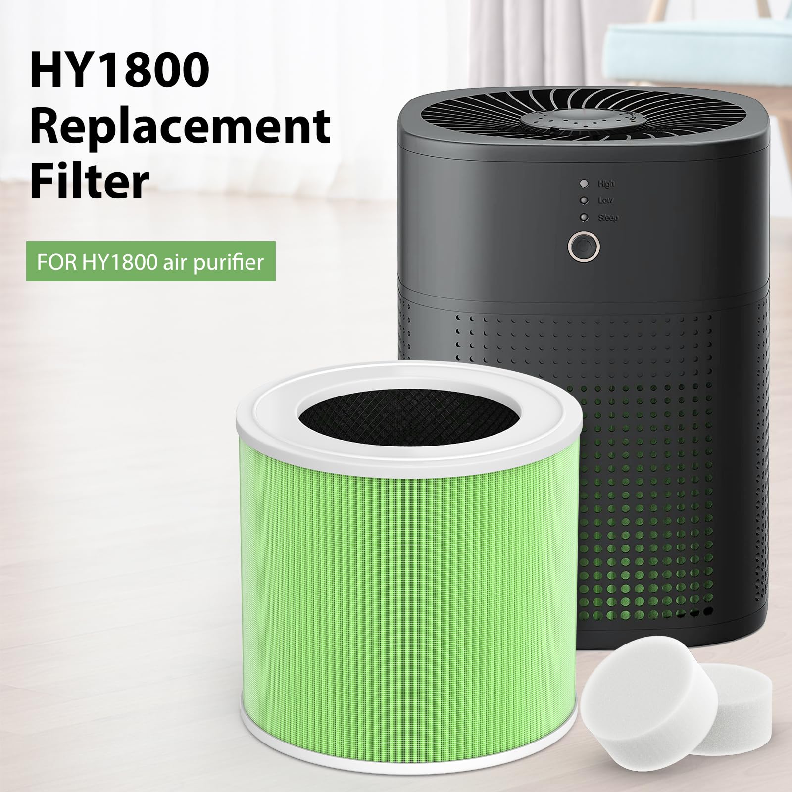 Filtre HEPA MORENTO - Filtre De Rechange Pour Purificateur HY1800 | 1 Pack Avec 3 Couches De Filtration | Idéal Allergies Animaux