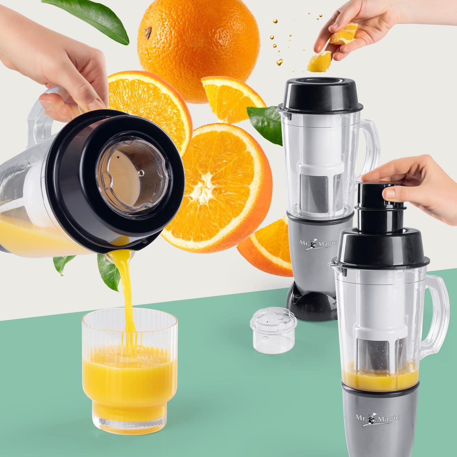 GOURMETmaxx Mr. Magic Mixer | Smoothie Maker z zestawem akcesoriów XXL | mikser stojący 18-częściowy | blender z pokrywkami utrzymującymi świeżość | Procesor do shake'ów, smoothies itp.