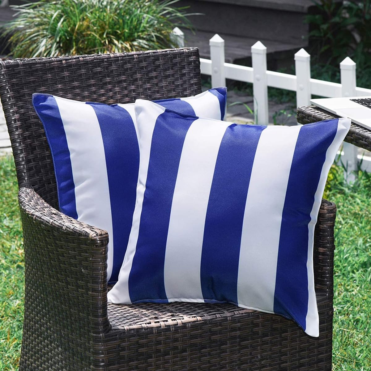 Hiseng Waterproof Outdoor Cushion Covers Set of 2 Modern Stripes Decorative Throw Pillow Cases Garden Cushion Cover Square Pillowcase for Sofa Chair Patio Furniture Decor (Royal blue,12x19.7in)
