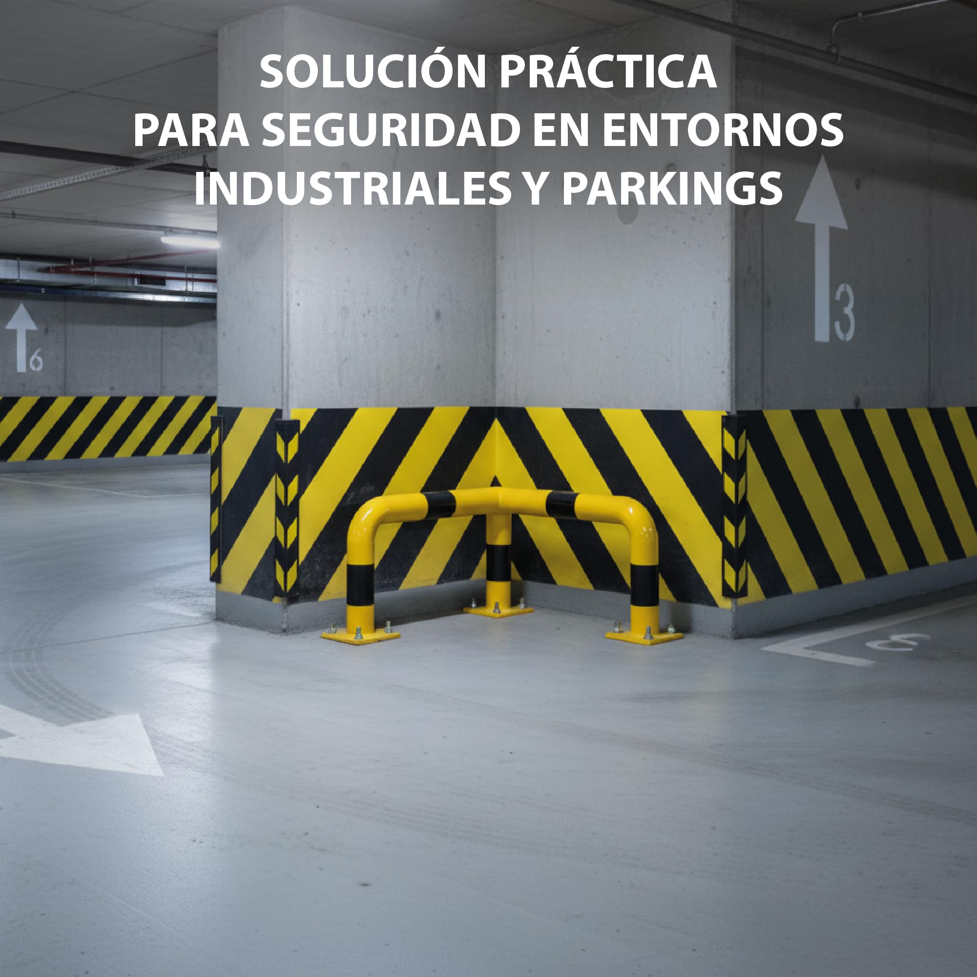 Barrera de Protección Esquinera de Acero Ø75 mm – Protección Industrial - Defensa para Esquinas, Columnas y Maquinaria en Almacenes, Garajes y Parkings – Fijación al Suelo Resistente (Altura 350mm)