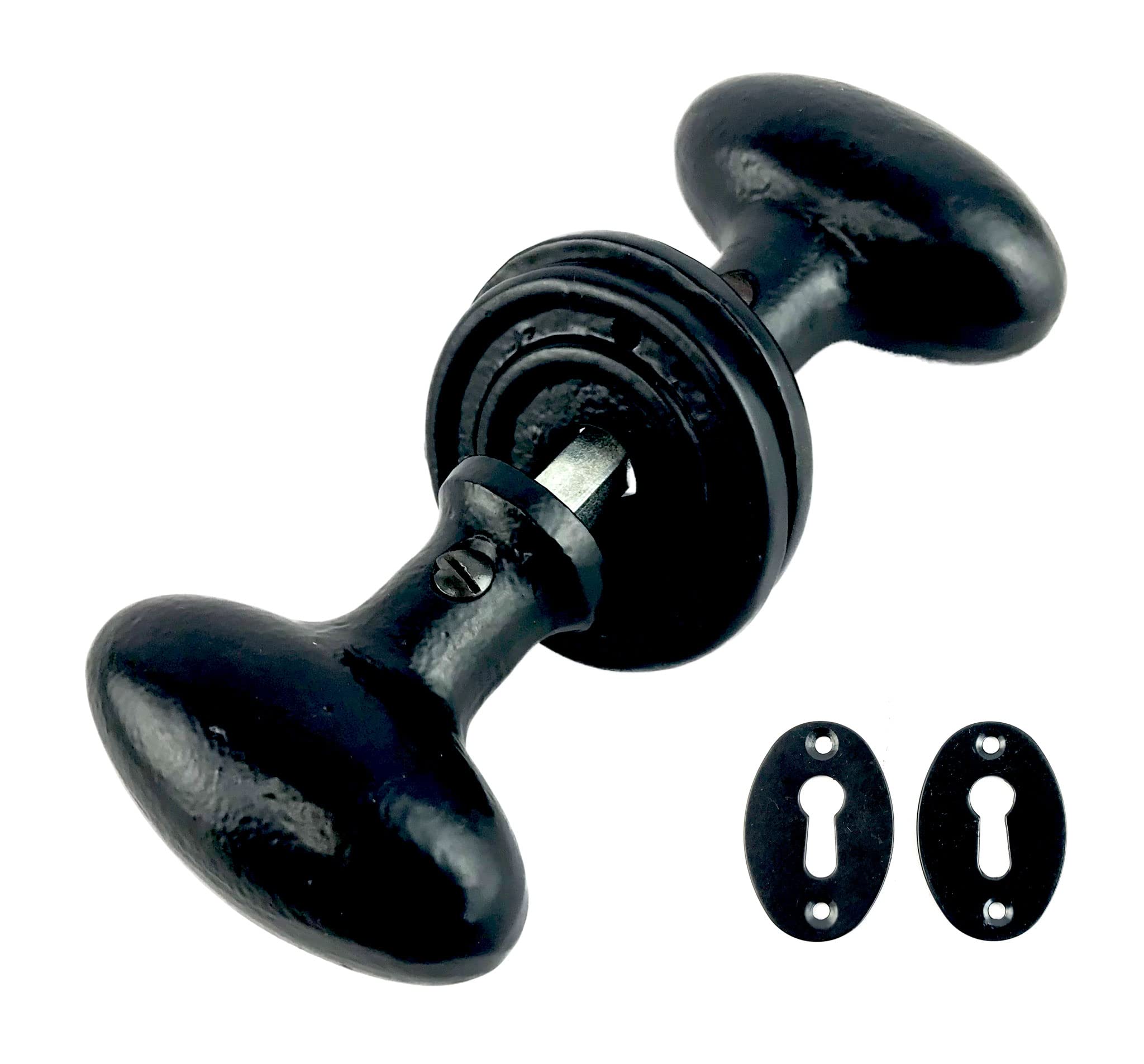 Cast Iron Door Knobs Epoxy Black Oval Round Octagonal Antique Tudor Rim Or Mortice (Oval) Size 60mm x 30mm x 140mm