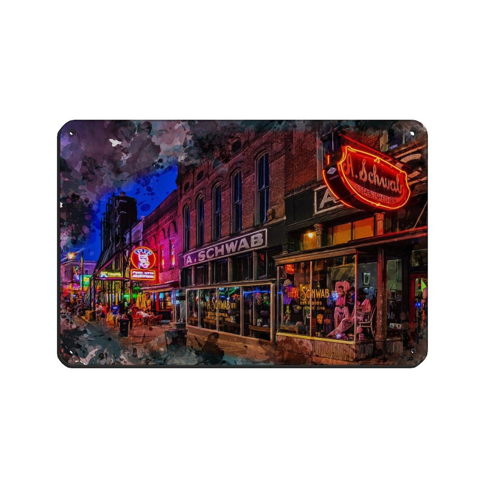 Qzfncoyu Style Memphis Beale Street Tin Sign Vintage Metal Pub Club Cafe Bar Home Wall Art Decoration Poster Retro 8X12inch(20X30cm)