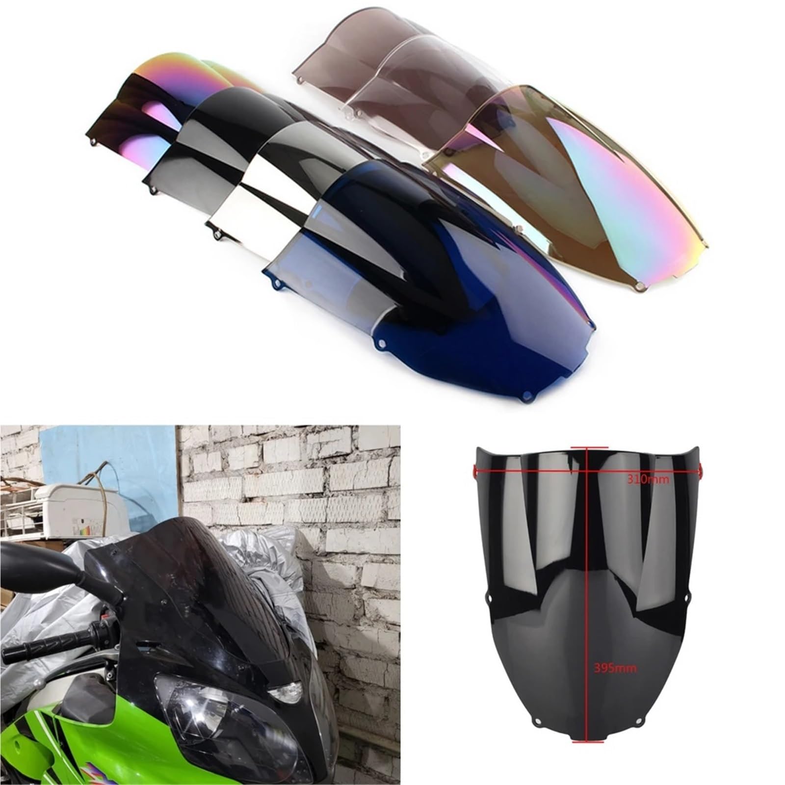 Pasuje do Kawasaki, pasuje do Ninja ZX6R, ZX-6R 2000-2001, 2002, szyba motocyklowa, podwójny deflektor szyby przedniej Przednia szyba motocyklowa(Iridium)