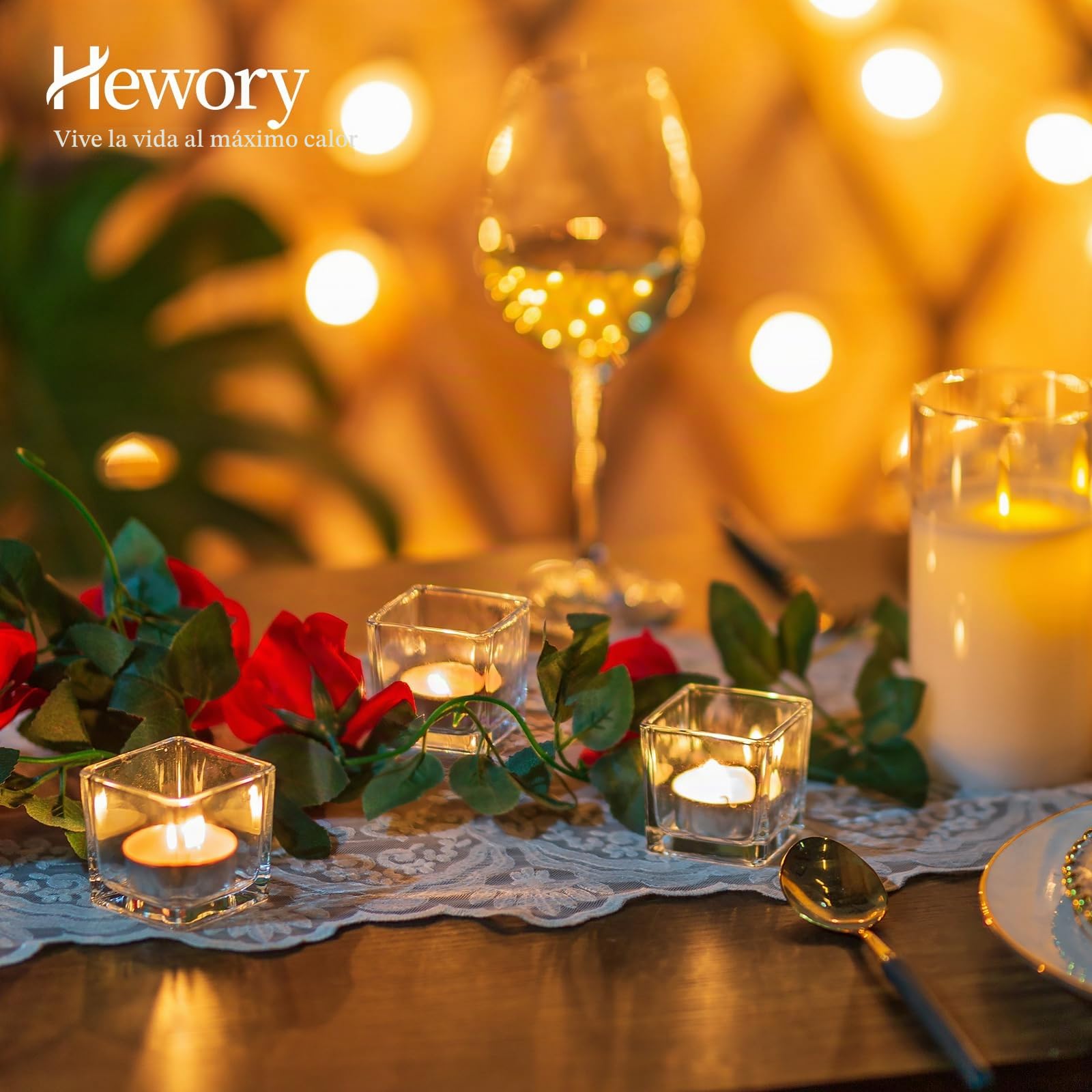 Hewory - Portavelas Transparentes para Velas de té, 24 Unidades, portavelas de Cristal, portavelas pequeños para decoración de Mesa de Boda, Centro de Mesa, Fiesta de cumpleaños, Comedor, Sala de