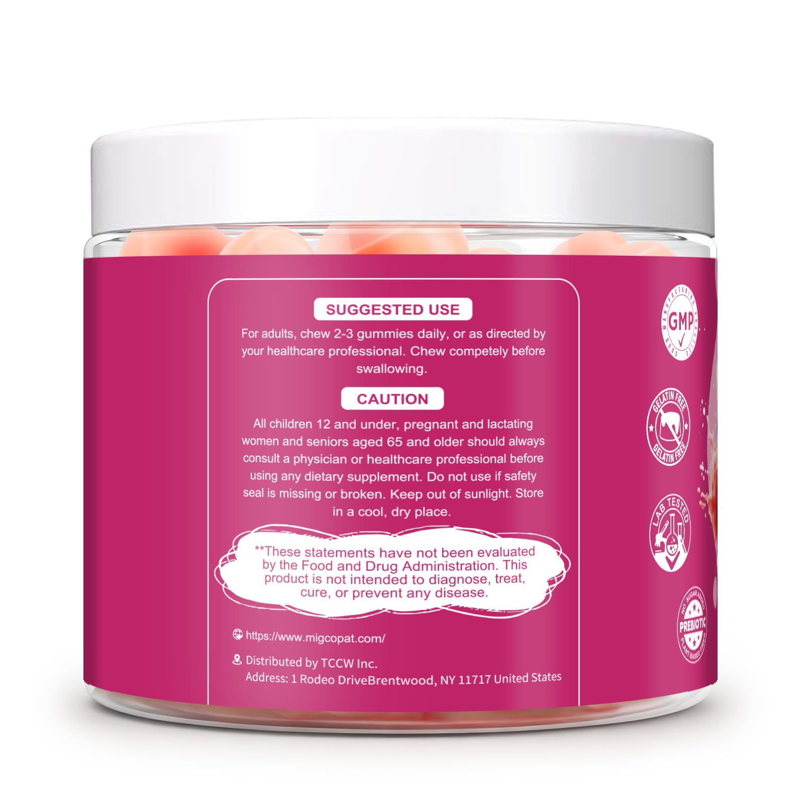 Migcopat 10G Fiber Gummies with Collagen Peptides, Hyaluronic Acid, Vitamin C, ACV, 30 Billion CFU Probiotics – Sugar Free Collagen Gummy for Skin, Hair & Nails – Digestive Health Support – 60 Cts — Amazon image 9