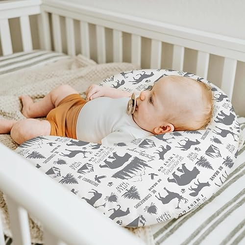 Miniatura 5 de Fundas de almohada de lactancia de animales del bosque gris para niños, ciervos, osos, caballos, zorros, montañas, fundas de lactancia para