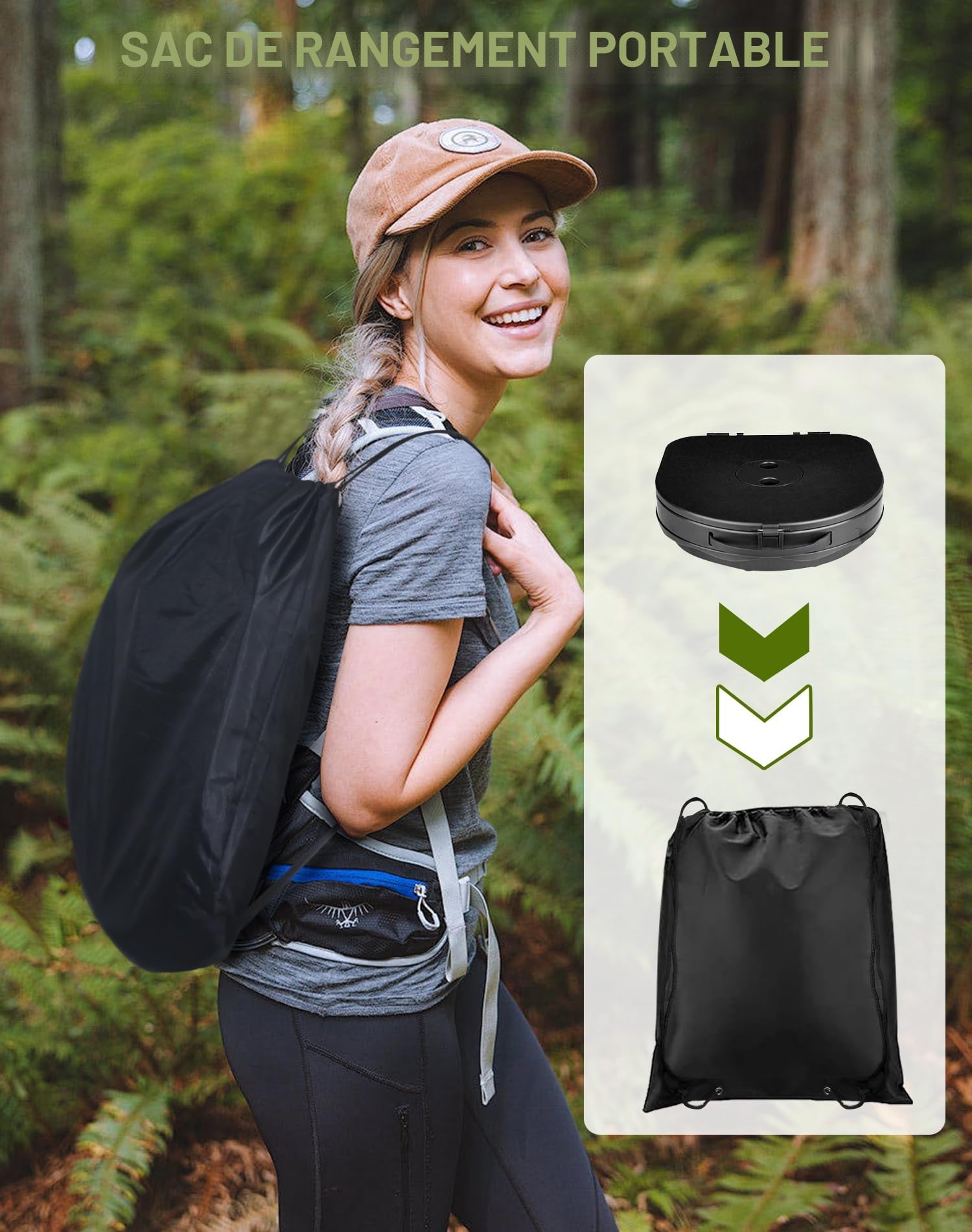 Toilette Portable Camping avec Couvercle, WC Portable avec Sac Poubelle, Toilettes Sèches, pour Le Camping, Les Barbecues, Les Voyages, la Pêche, la Plage et L'auto-Propulsion
