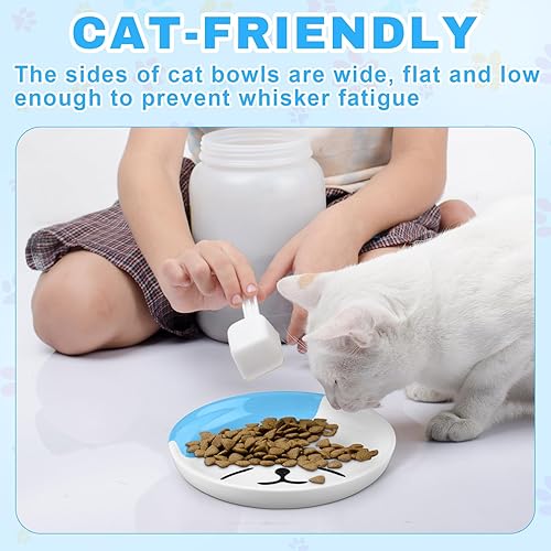 Miniatura 4 de Hillban Juego de 5 platos de cerámica para gatos, platos de comida para gatos poco profundos de 6 pulgadas, lindos cuencos planos y anchos coloridos