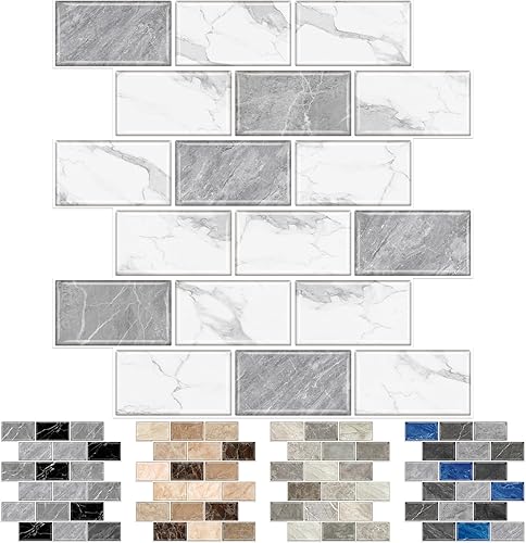 URCOLOR Azulejo de 10 hojas para despegar y pegar en muro de cocina, salpicaduras traseras de 12 x 12 pulgadas para baño, aspecto de mármol gris y