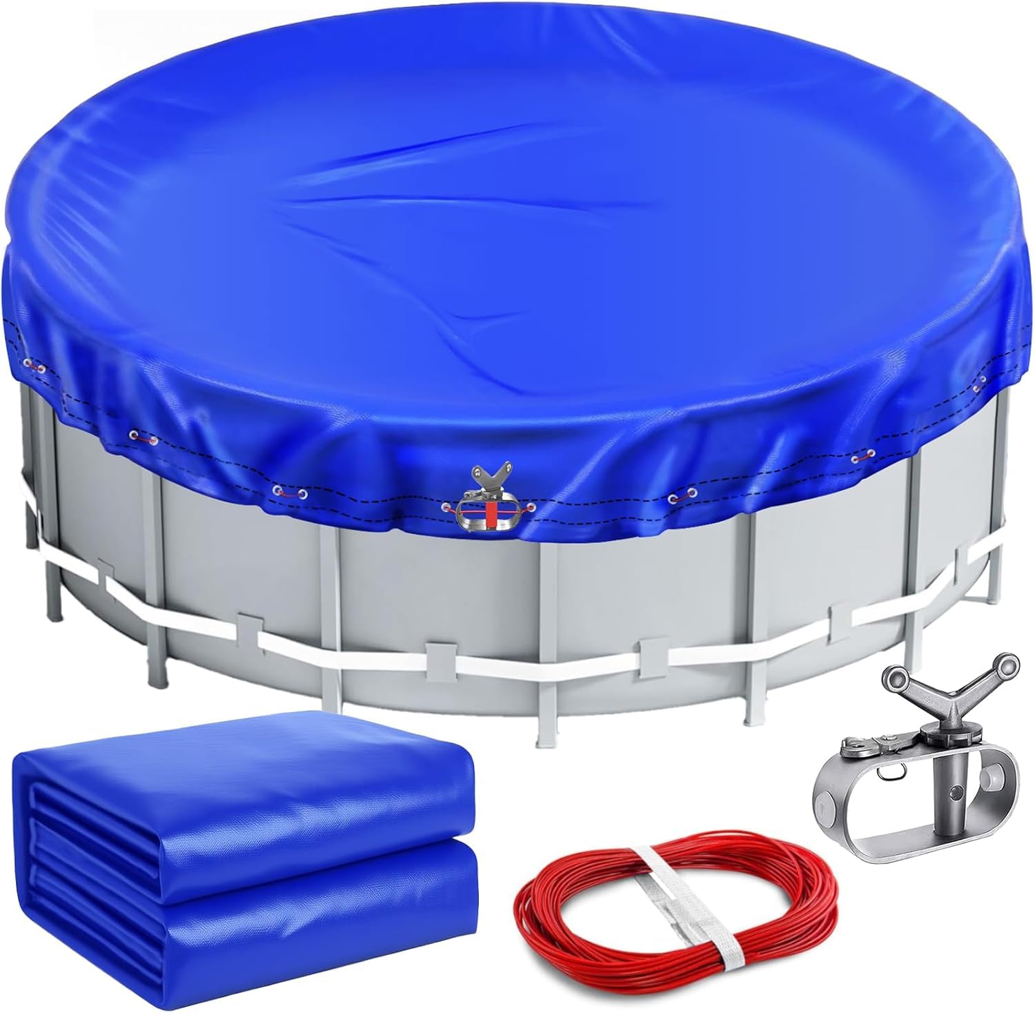 12Ft Swimming Pool Cover, Heavy Duty Round Pool Cover, Made of 200 g/m² PE Material, Waterproof Dustproof Pool Protector with Drawstring Rope, UV Resistant Pool Protector for Above Ground Pools