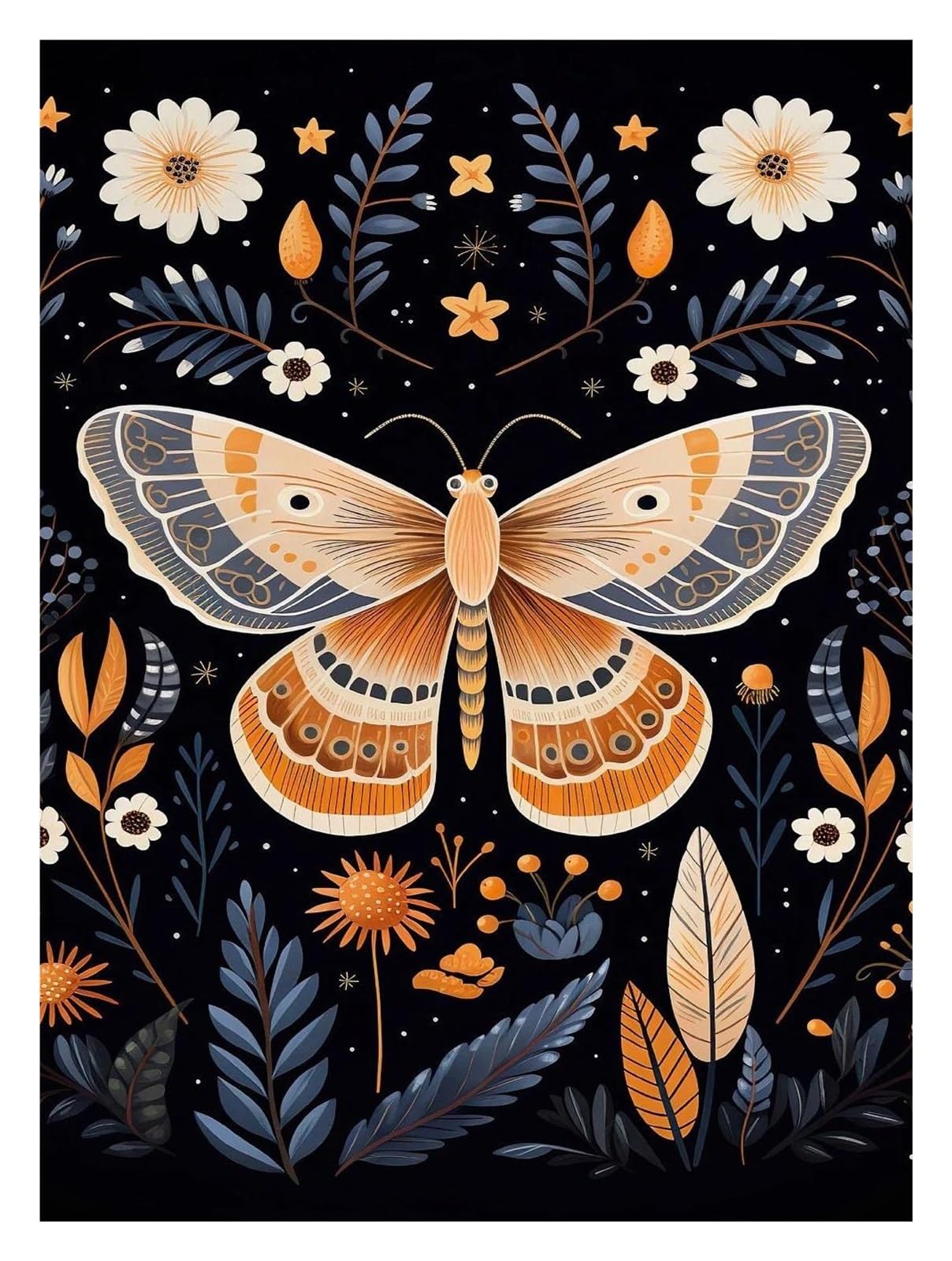 Xenite B Wall Art Canvas Prints Oho Floral Dark Academia Lue Moth Lack Utterfly Poster Prints Canvas Painting Otanical Wall Art Pictures Home Decoration(,50X70cm)