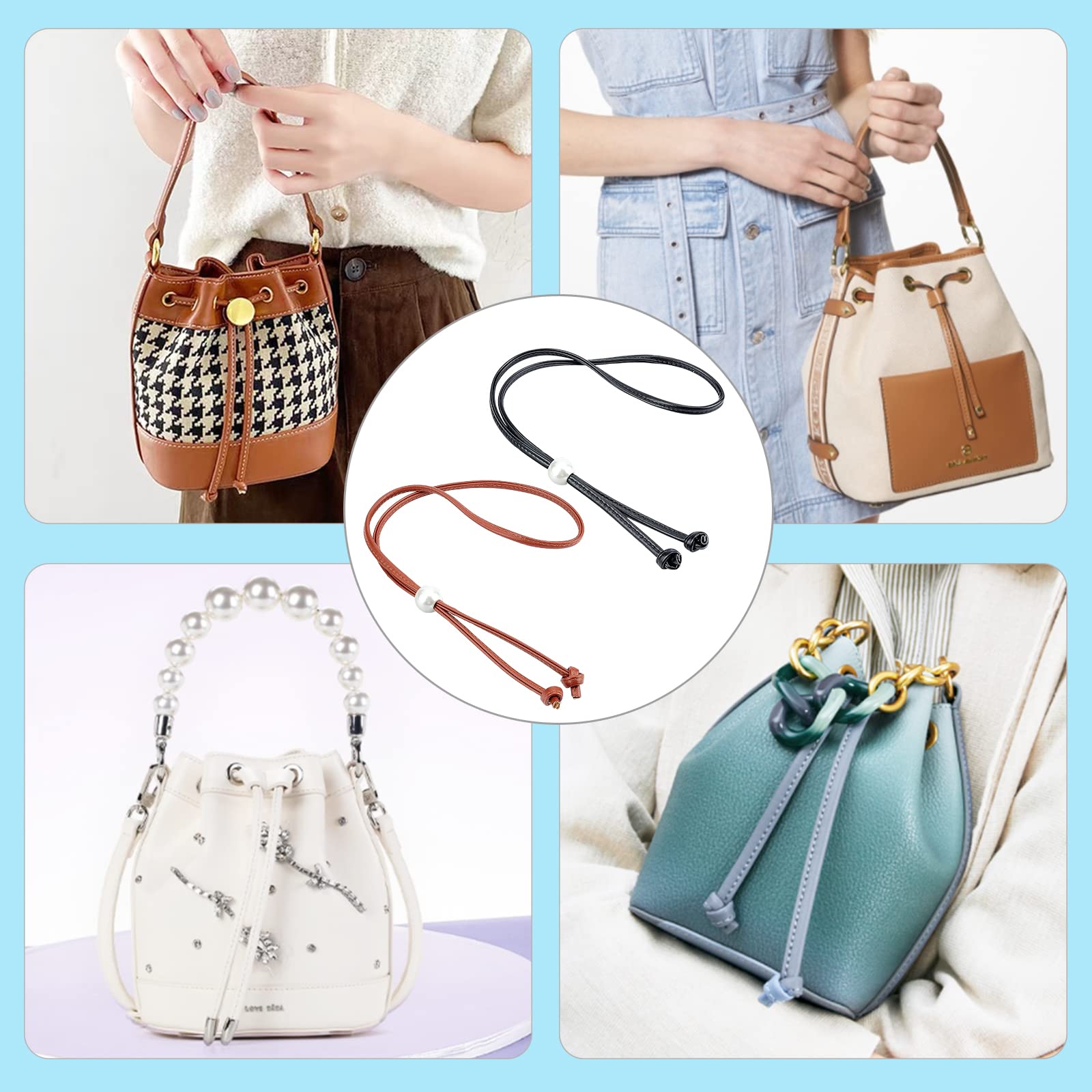 2 Pz 2 Colori Coulisse In Pelle PU Per Borsa A Secchiello Colore Misto 90 8 91x0 75x0 24cm