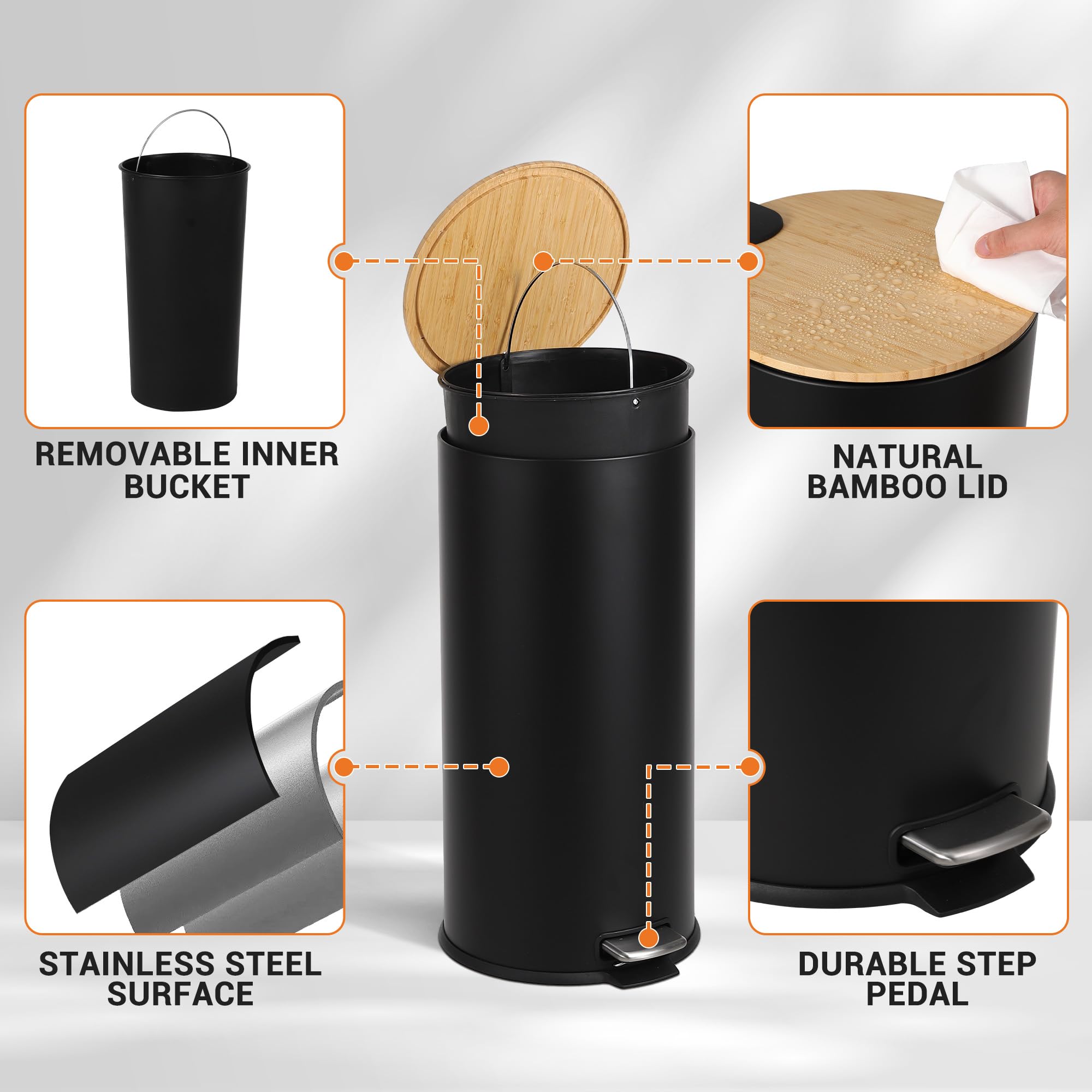 Amazon.com: 30 Liter/8 Gallon Step Trash Can with Bamboo Lid