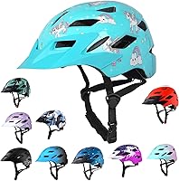 Vista 12 de Casco de bicicleta para niños y niñas, con luz LED, visera desmontable, para niños, jóvenes, adolescentes, multideporte, para patinaje, ciclismo