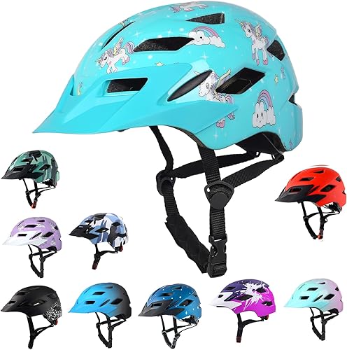 Miniatura 10 de Casco de bicicleta para niños y niñas, con luz LED, visera desmontable, para niños, jóvenes, adolescentes, multideporte, para patinaje, ciclismo