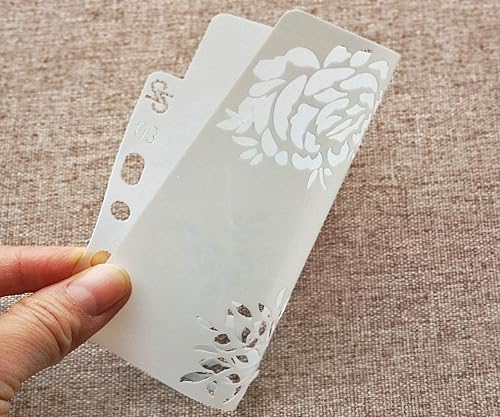 Miniatura 5 de Plantillas de plástico reutilizables, paquete de 12 (5.6 x 5.1 pulgadas) diferentes patrones de diseño de flores de encaje digital plantilla de