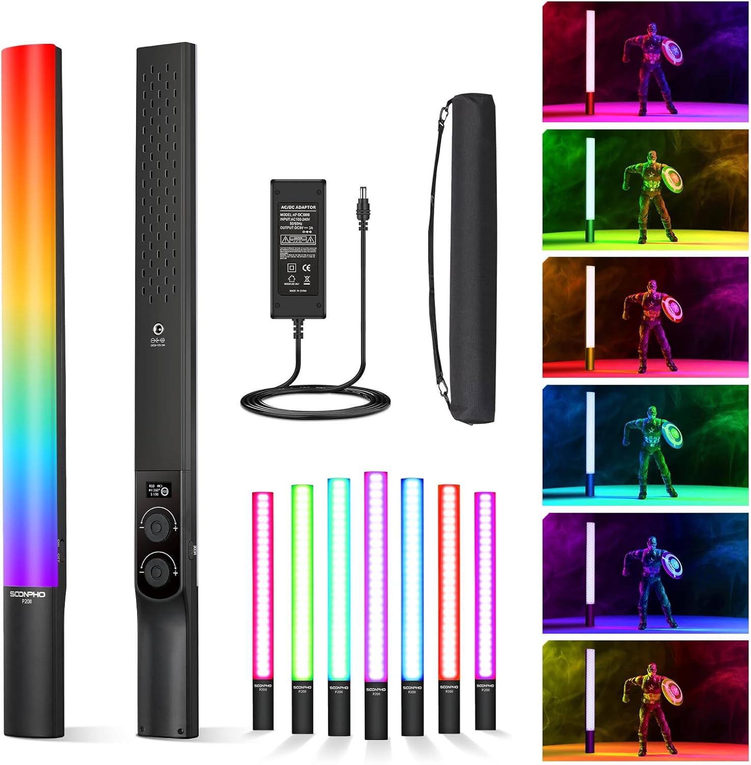 Soonpho P20 RGB Handheld LED Video Light Wand Photography Stick Light CRI≥97, RGB 360° Full Color Dimming 2500K-8500K, Built-in 4000mAh Rechargeable Battery, 40 Lighting Mode (Grey)