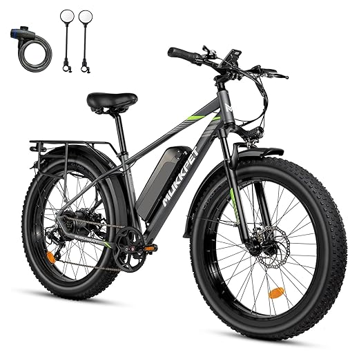 Mukkpet Suburban 750W Electric Bike for Adults, 25MPH Ebike, 26'' X 4.0 Fat Tire Mountain Bikes 48V 15AH BMS Battery Adult Electric Bicycles 7-Speed Electric Bike