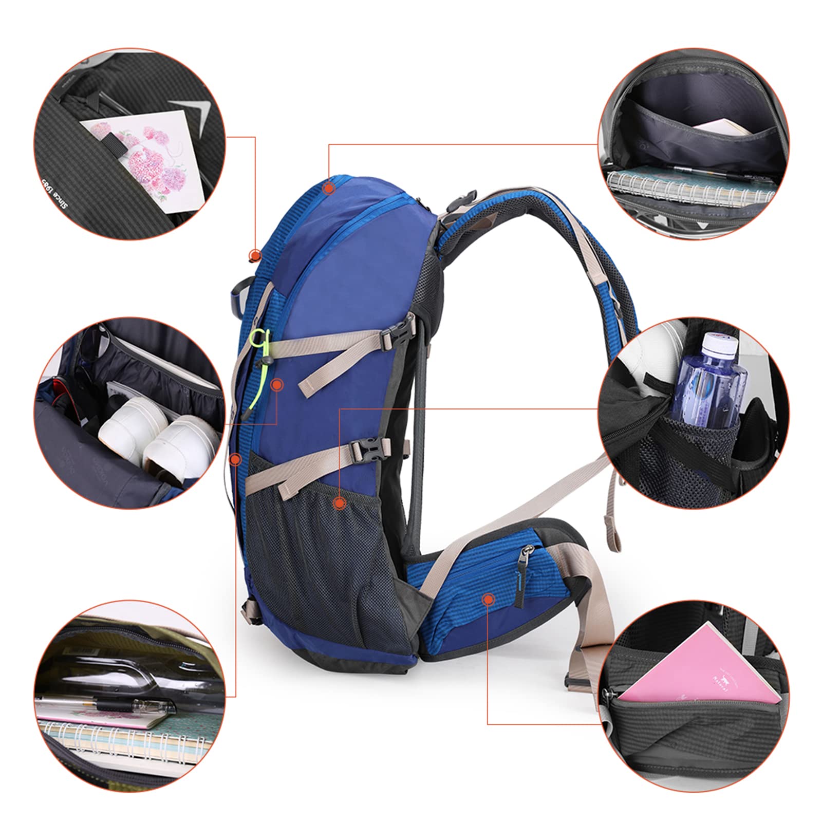 Aoking Mochila senderismo 40-50 L impermeable con silbato SOS y funda para lluvia