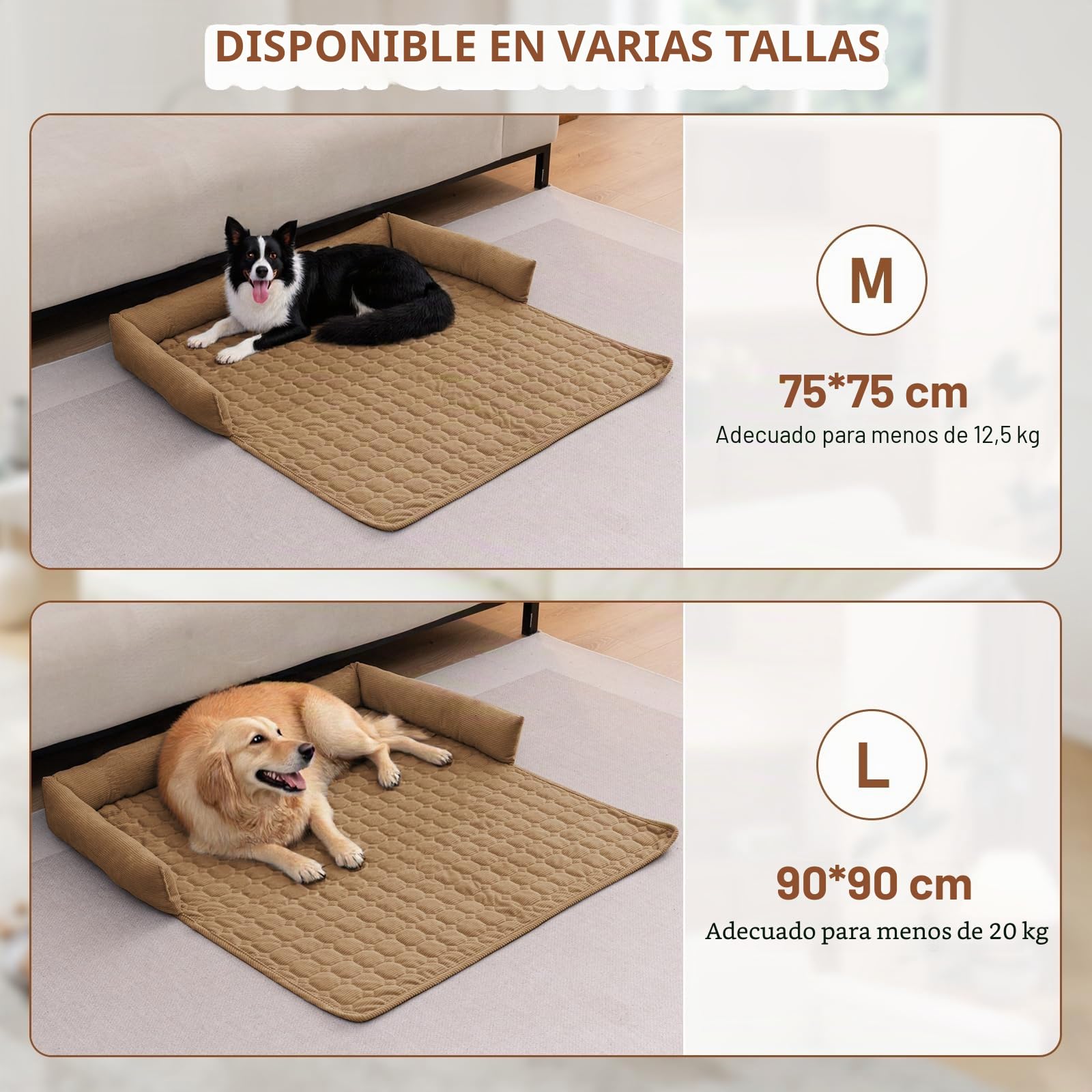 OKYUK Cama Premium para Perros - Protector de Sofá para Mascotas, Cojín para Perros Hecho a Mano y Lavable, Colchoneta Suave para Perros de Todos los Tamaños (Pana Café, 90 x 90 CM)