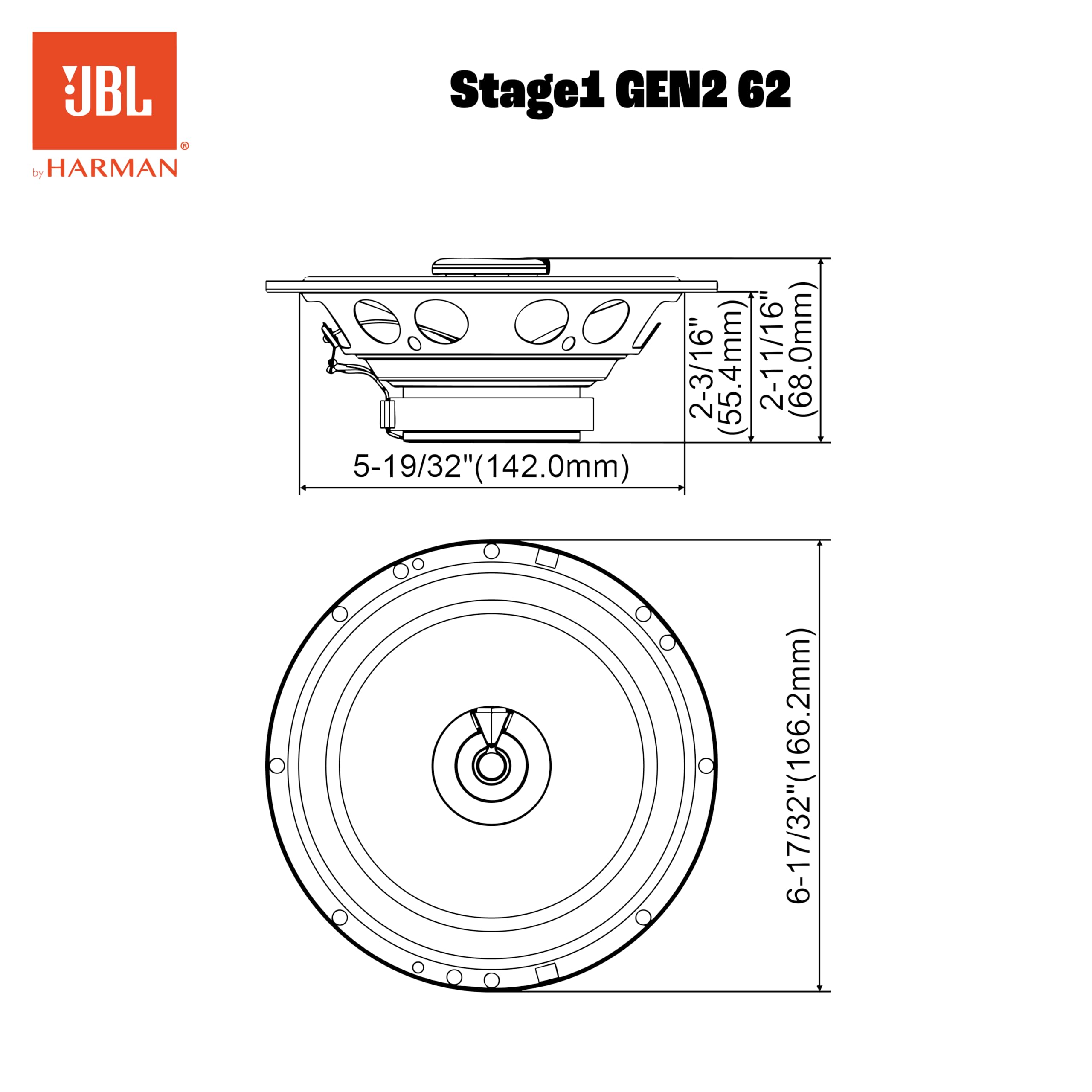 JBL Stage1 GEN2 62 – 6,5 cala (165 mm) 2-Way Coaxial Car Speakers – 50 W RMS – 220 W Peak – OEM Fit – z grilles – Car Audio Upgrade – High Sensitivity – Easy Install – Zestaw 2 audio