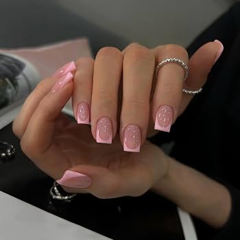 knee length dresses for ladies SHANGMENG Glazed Chrome Aurora Pink Almond Press On Nails  Short Fake Nails