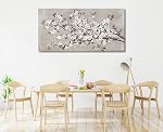 VEAEE Blanc Blossom Branches Wall Art, Floral Canvas Imprimés, Salon Décor abstrait Fleurs Peinture Toile Pictues, Contemporain Artwork Chambre Bureau Cuisine Mur Decor prêt à accrocher 120L x 60W cm
