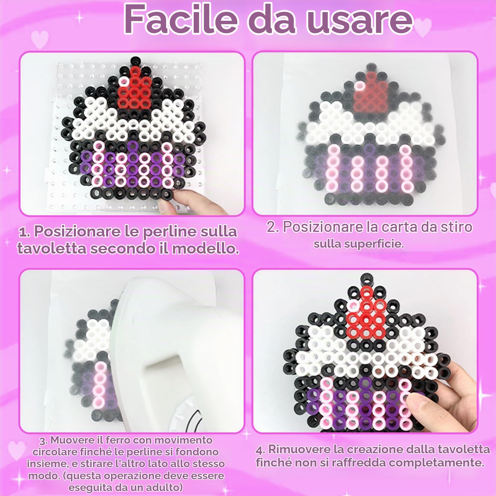1000 Pezzi XL Perline da Stirare 10MM,Perline a Fusione con Custodia- 12 Colori, Pegboard, Guida Utente, Design gioielli, Decorazioni, Creativo Regali Compleanno Natalizio Fai-da-Te per Bambini