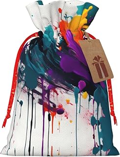 ZISHAK Paint Splatter Burlap Drawstring Gift Bag – Ideal Christmas Gift Bag For Delicate Presents