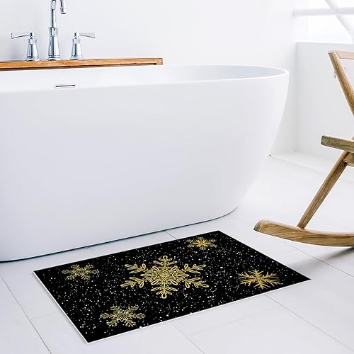 Miniatura 3 de Tapete de Navidad con diseño de copos de nieve, tapete para puerta de baño, lavable, tapete de entrada de bienvenida, tapete absorbente para