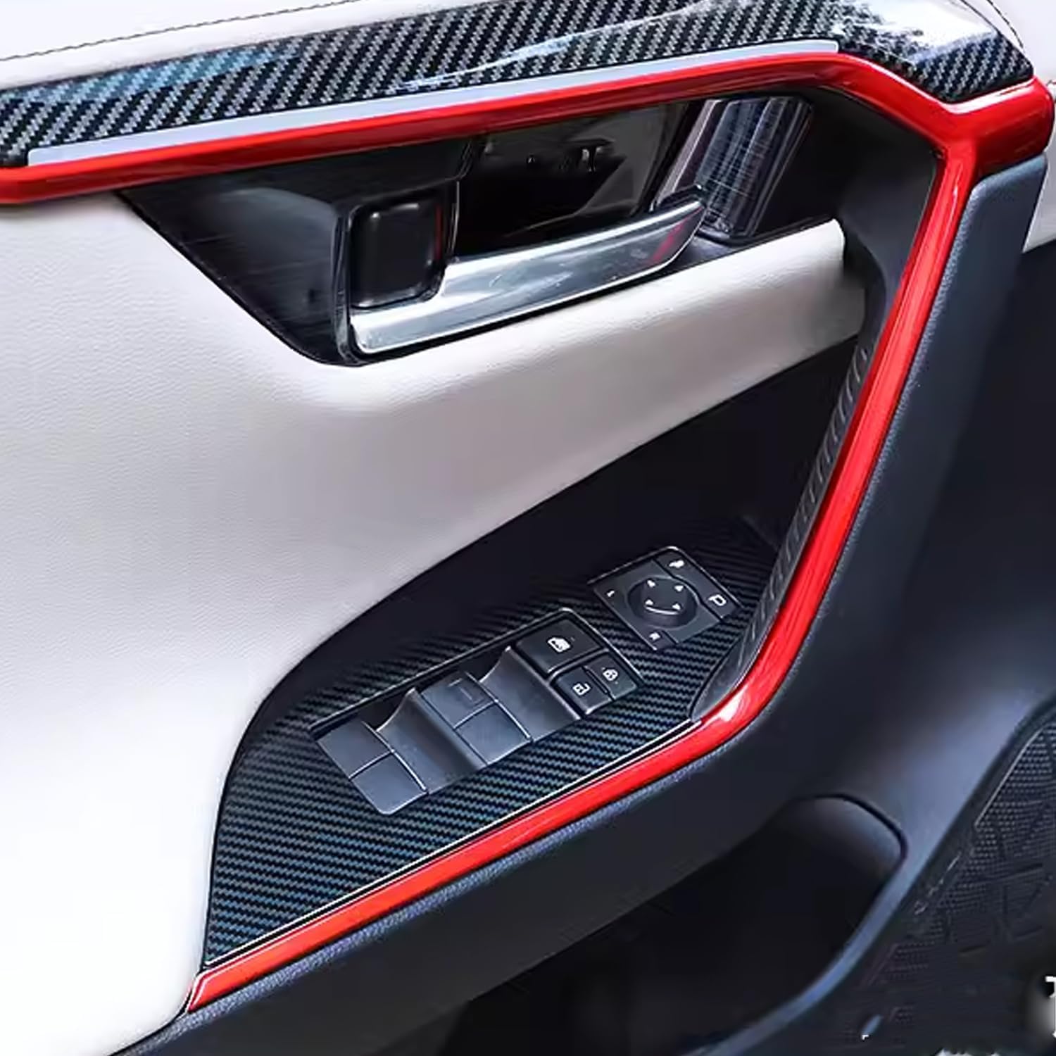 Interior Inner Armrest Frame Handle Cover for Toyota RAV4 2019 2020 2021 2022 2023 2024 Door Handle Cover Decoration Trim Car Accessories 4PCS/Set ABS Red