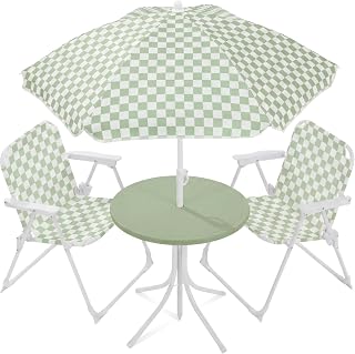 Juego de mesa y silla de picnic para niños con sombrilla, juego de mesa plegable para exteriores de 3 piezas para niños de 2 a 5 años, muebles de juego para patio, capacidad de silla de 70 lb, capacidad de mesa de 110 lb - Salvia