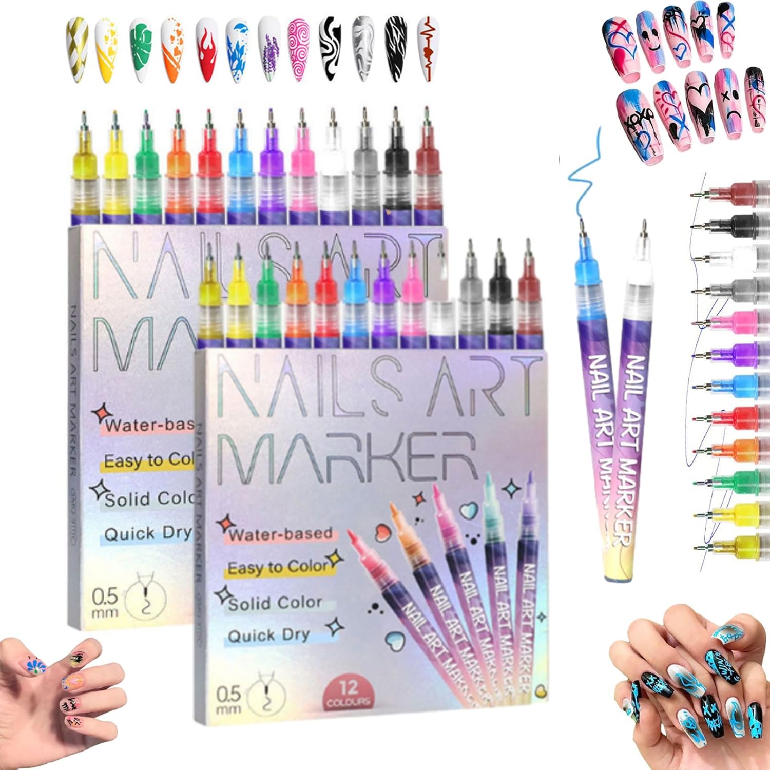 Nail Art Pens, 12 Colors Nail Art Pens Set,12 Colors Gel Pens,Nail Art Markers, Acrylic Paint Pens Point Liner Pen, For Nails Art Design DIY Decoration