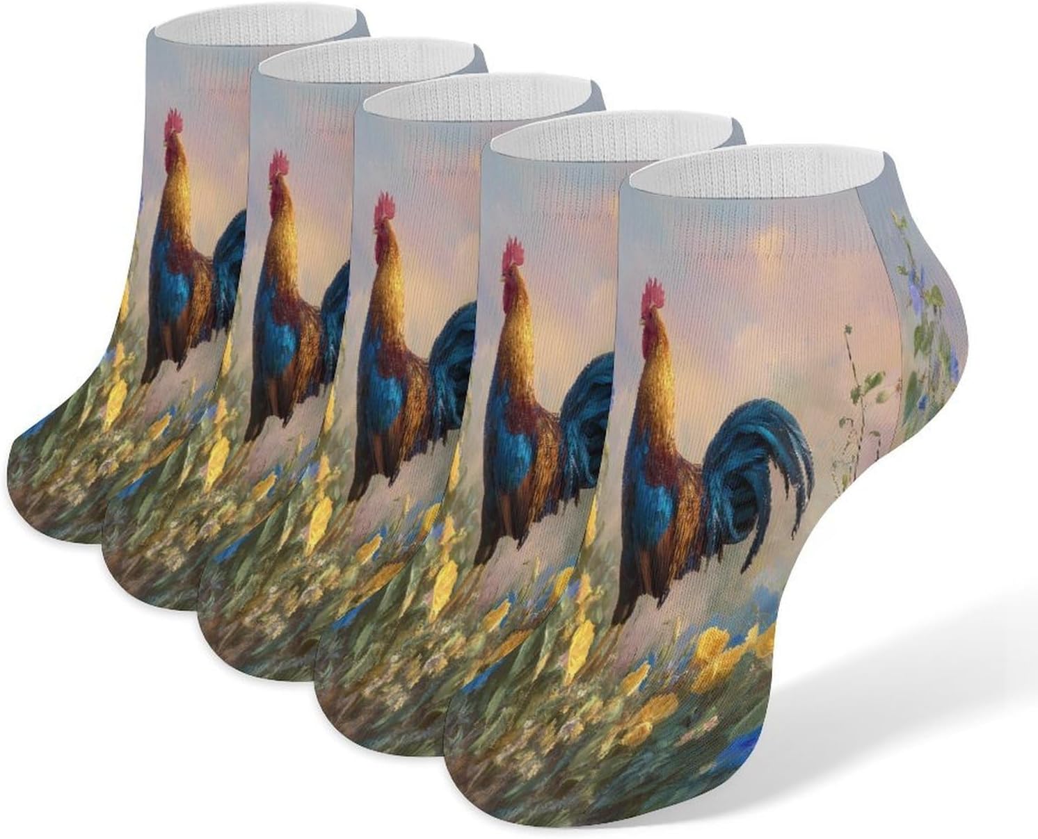 Morning Glory Rooster Socks for Men Women 5 Pairs Ankle Socks