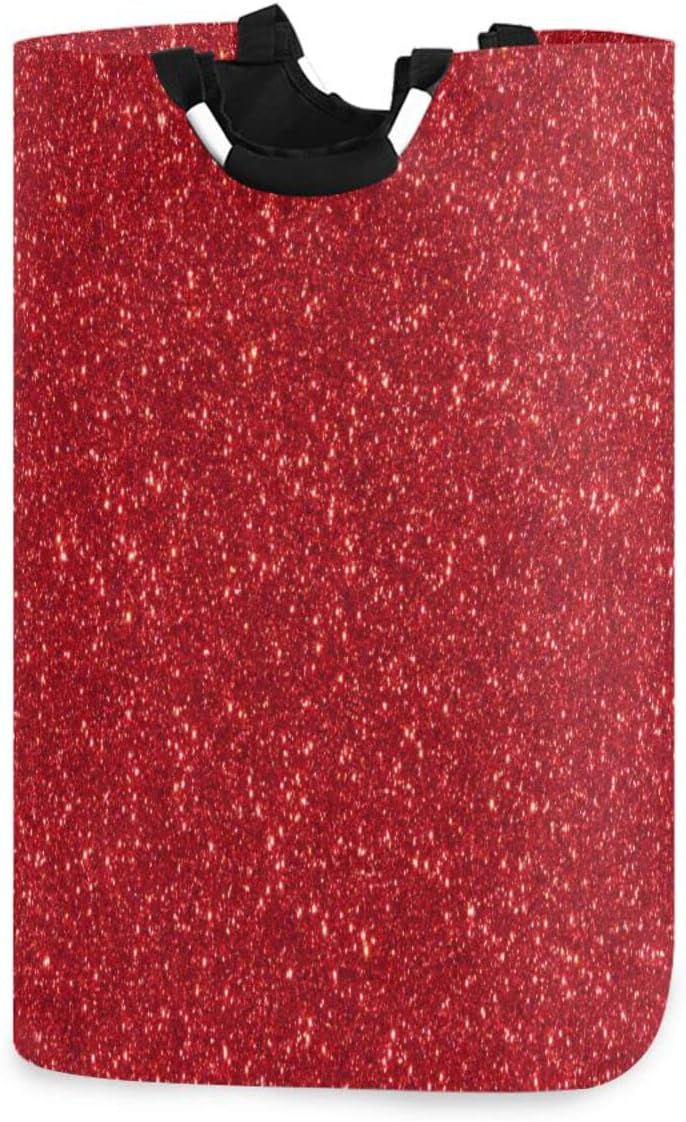 Kigai Red Glitter Texture Laundry Hamper Waterproof Foldable Laundry Basket Dirty Clothes Toys Storage Basket with Handle for Bathroom, Bedroom, Laundry Room, Playroom