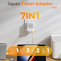 Vista 4 de TESSAN Adaptador de 2 clavijas a 3 clavijas, extensor de enchufe múltiple con 4 tomas, 3 puertos USB (1 USB C), viaje tipo A para EE. UU. a Japón