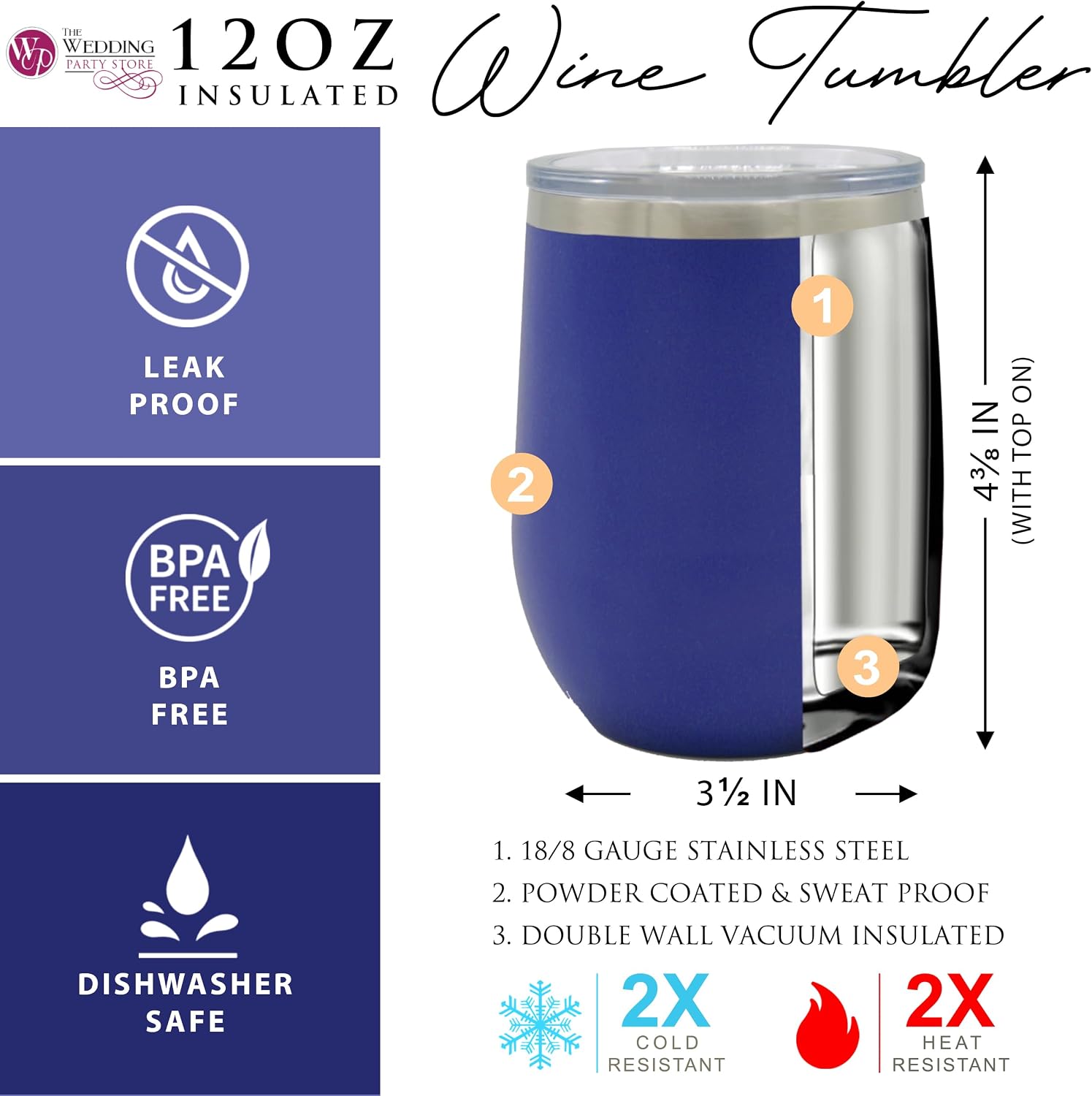 The Wedding Party Store Personalized 12 oz Insulated Stemless Wine Tumbler - Custom Engraved and Monogrammed (Royal Blue)