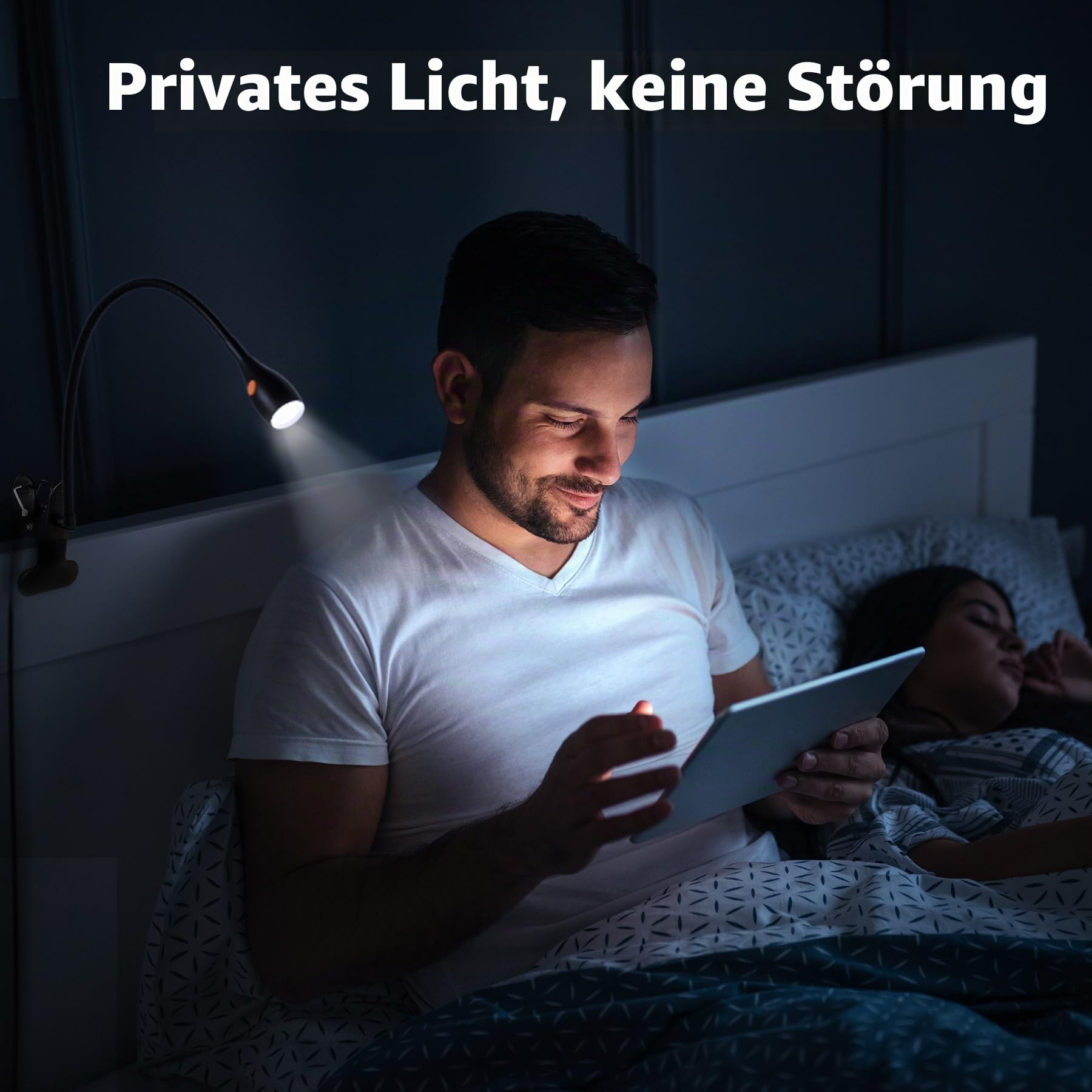 acegoo Minimalistisches Leselicht für Clip-on-Lampe, Bettkopfteil, dimmbares Buchlicht, 3000 K/Bernsteinfarbenes Licht mit USB-C-Adapter, flexibler Schwanenhals & praktischer Lampenkopfschalter, CRI