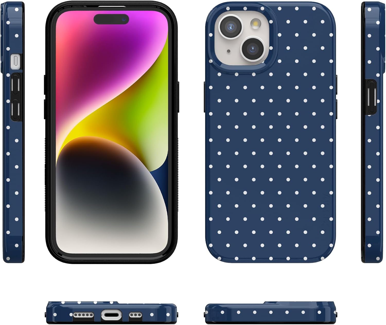 Casely iPhone 15 Plus Case | On the Dot | Navy Polka Dot | Compatible with MagSafe | Classic Ultra Slim Design